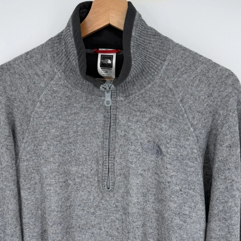 The North Face Mens Gray High Neck Pullover Half Zip Sweater L Wool Cotton Blend